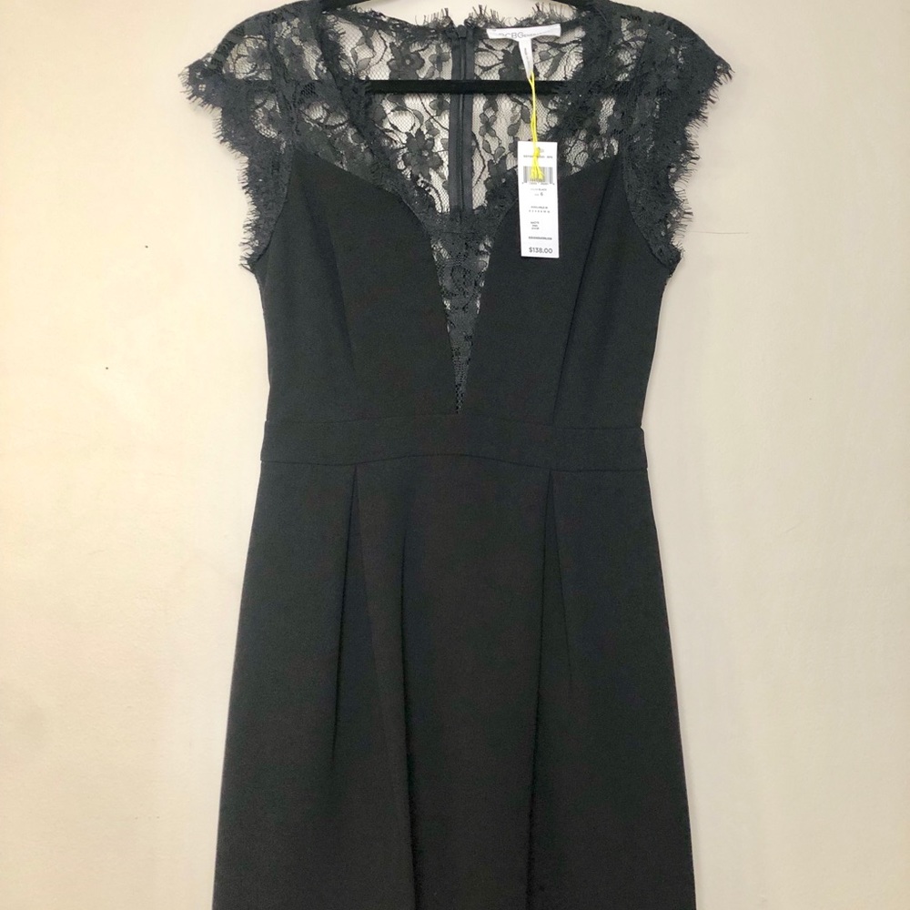 BCBGeneration Pleated Lace Contrast Dress